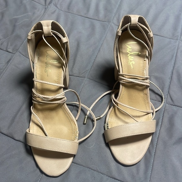 Lulus Kaira Beige Lace-Up Heels Size 8 - Picture 3 of 12